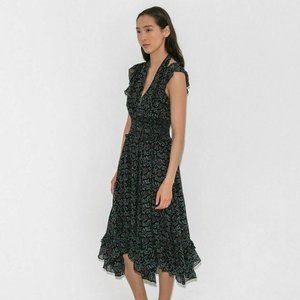 Ulla Johnson Aviva Midi Dress Navy Silk Sz 4
